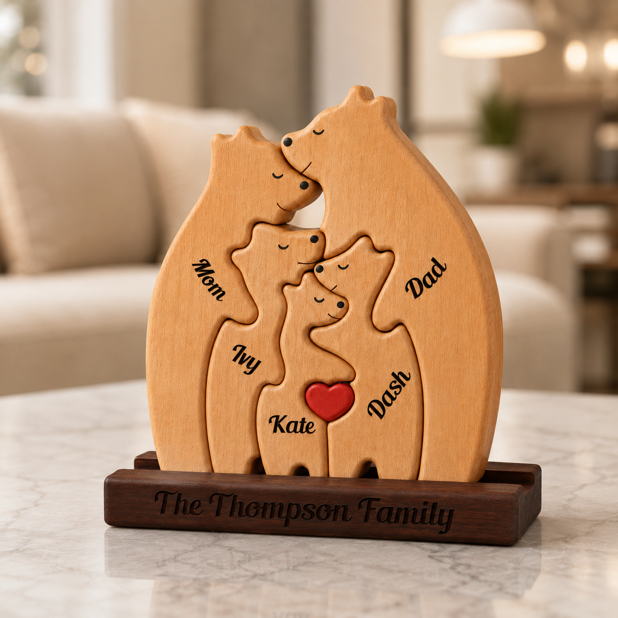 木彫り 熊 家族 wooden curved bear family Personalized Bear Family Puzzle — Custom Names Wood Keepsake – The