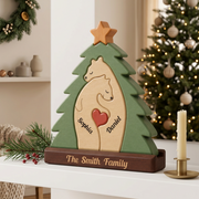 Christmas Tree With Family Bear — Personalized Wood Family Keepsake