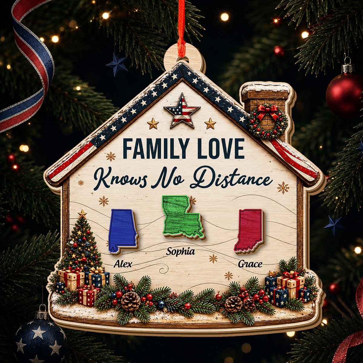 American We Stand - Personalized 3-Layered Wooden Ornament