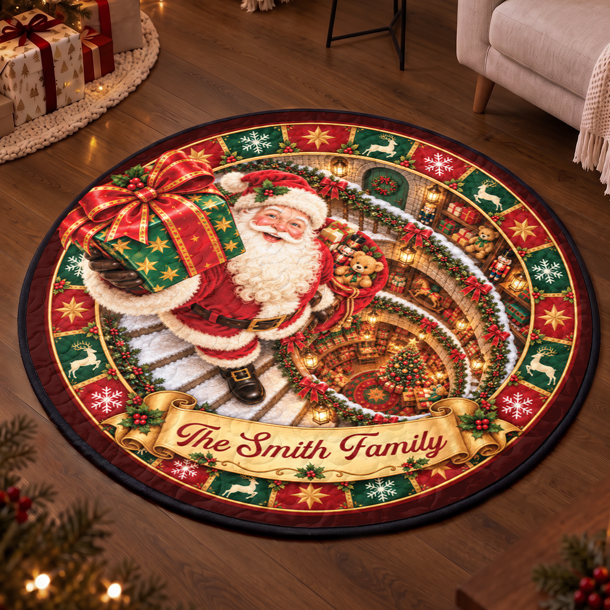 Our Little Family Shaped Doormat - Personalized Christmas Decor 3D Round Rug