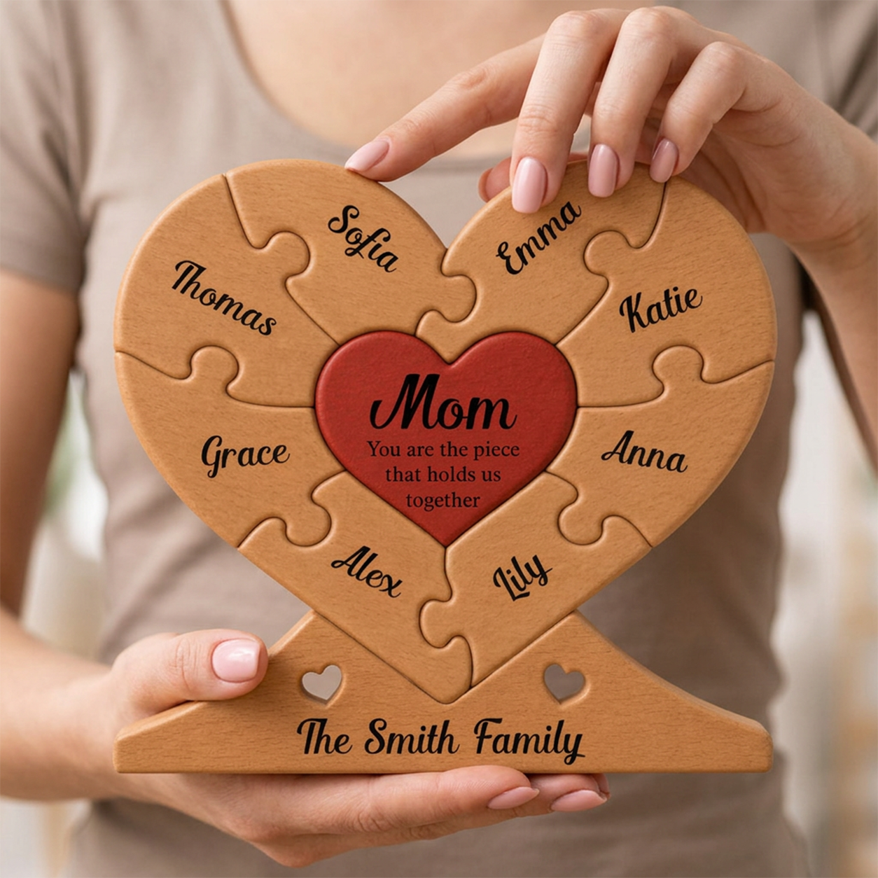 Family Heart Puzzle for Mom — Personalized Wood Keepsake