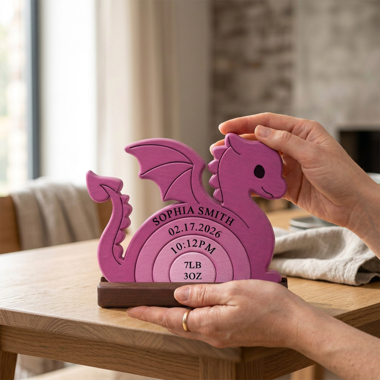 Liltte Dragon Love New Born — Personalized Wood Family Keepsake