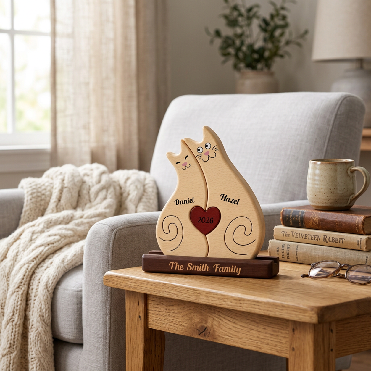 Christmas Couple Cat — Personalized Wood Family Keepsake