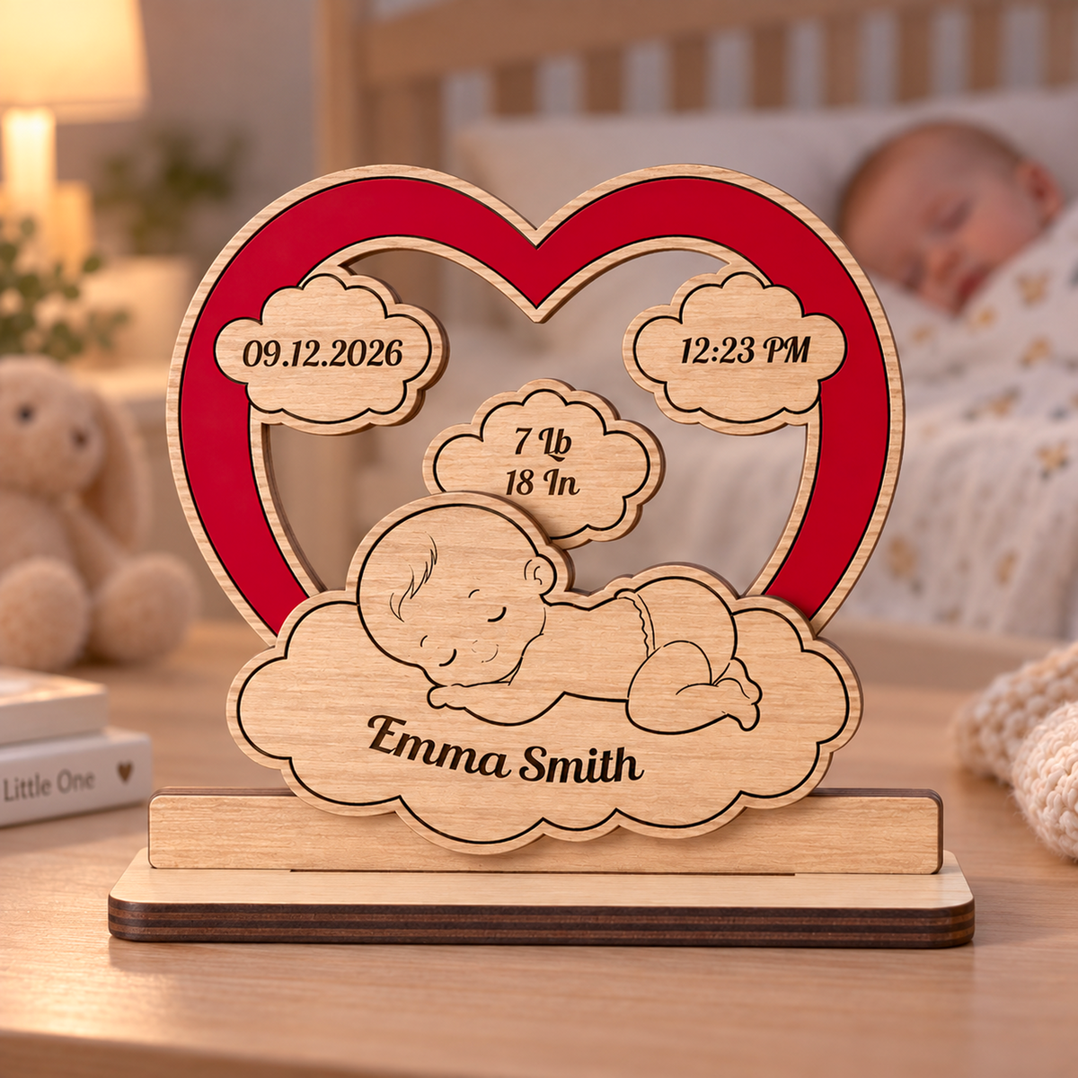 Baby New Born With Cloud - Personalized 2-Layered Wooden Plaque - Christmas Decor