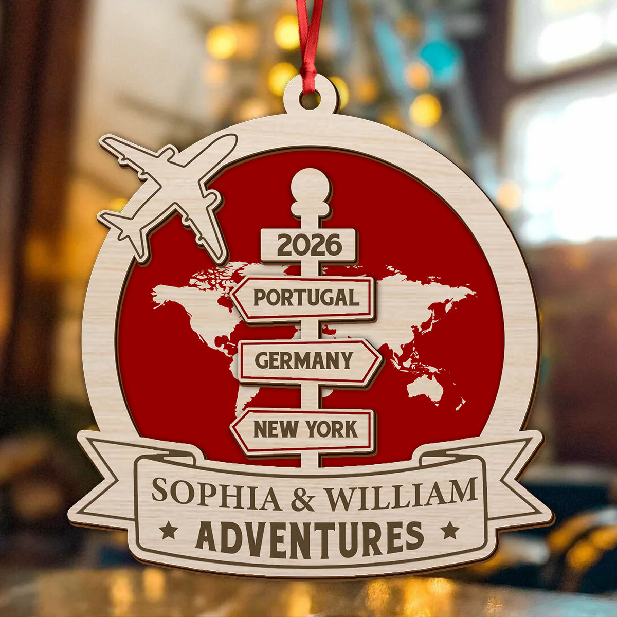 Travel Couple Goal, Destination Of All Year - Personalized 2-Layered Wooden Ornament