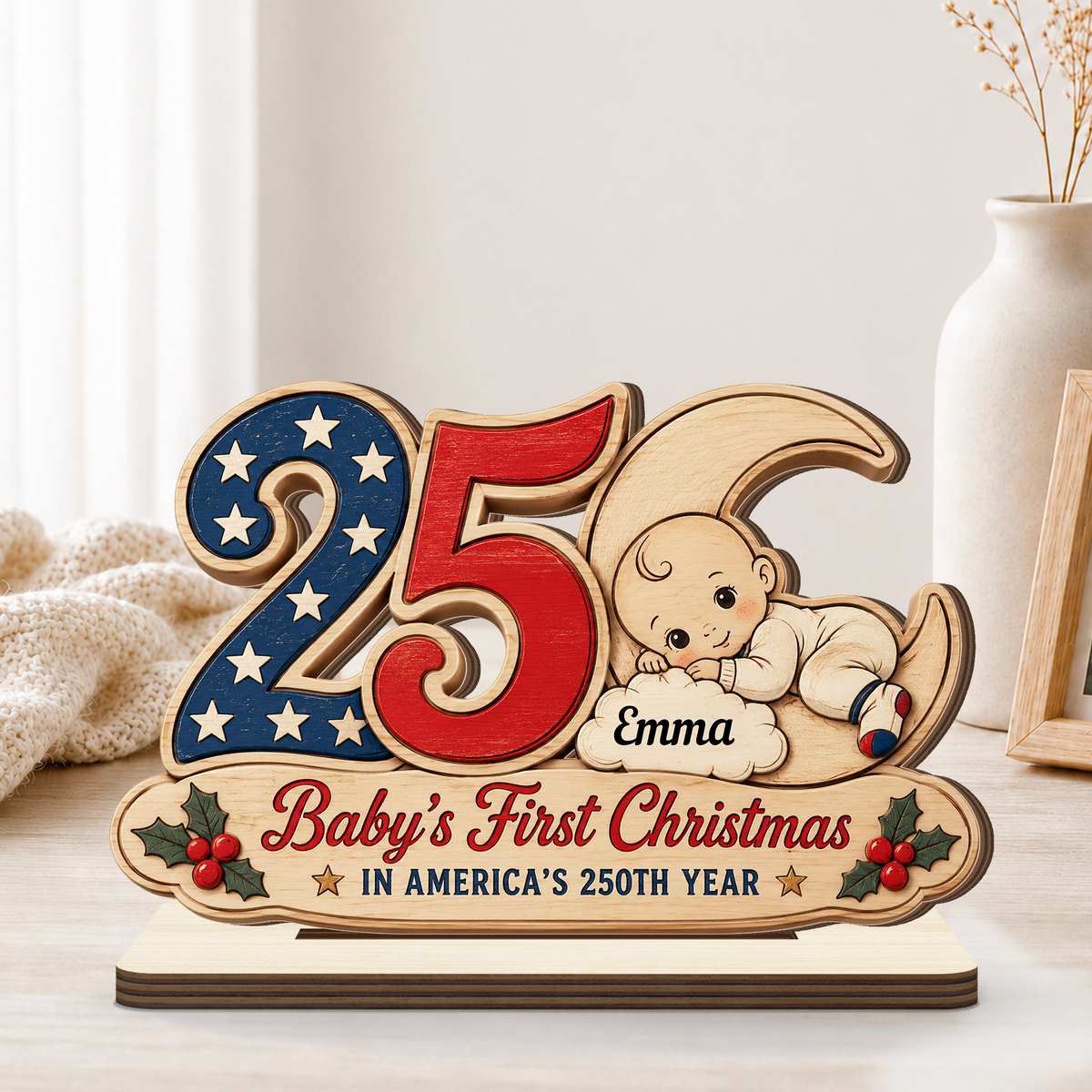 New Born - Personalized 2-Layered Wooden Plaque - Christmas Decor