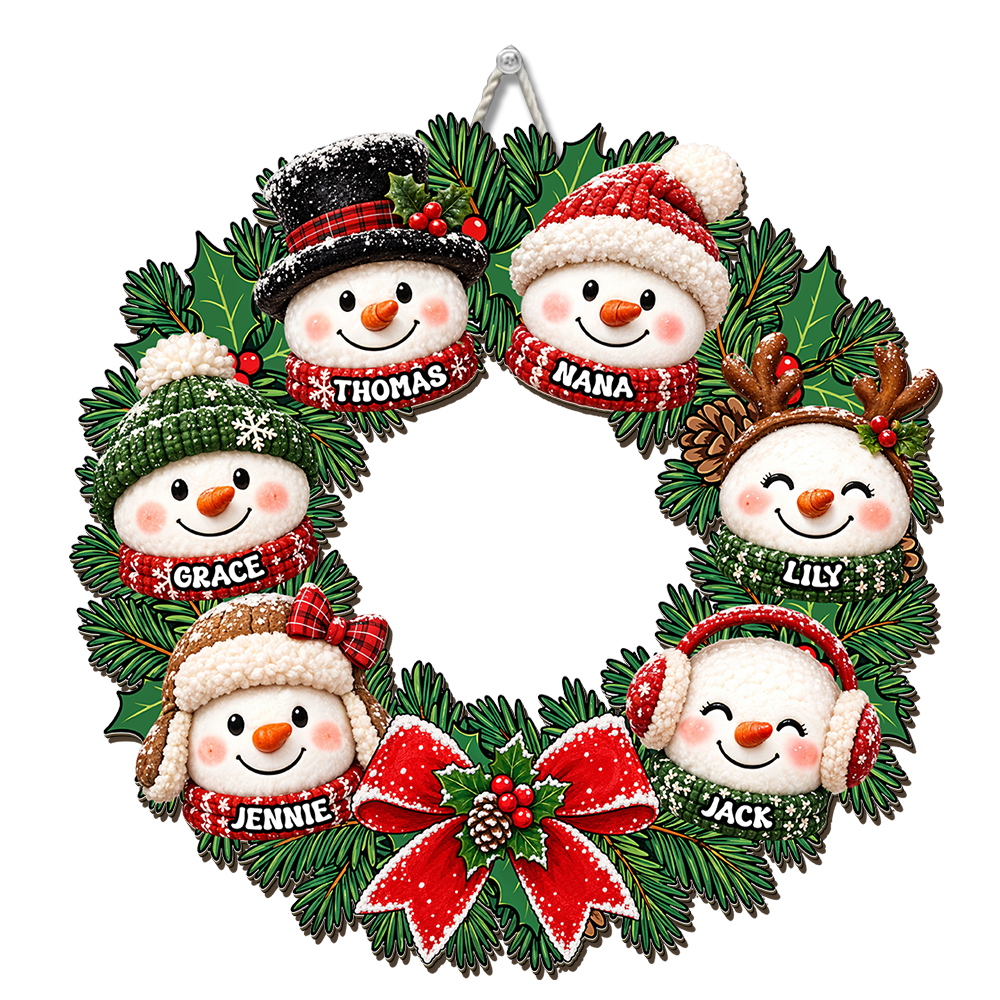 Trending Grandpa Grandma Snowman Wreath - Personalized Wood Sign - Christmas Decoration For Porch, Window, Door