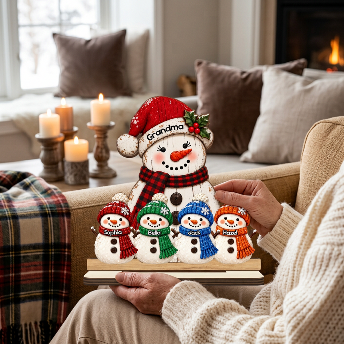 Grandma Grandkids Snowman - Personalized 2-Layered Wooden Plaque - Christmas Decor For Grandma, Mom