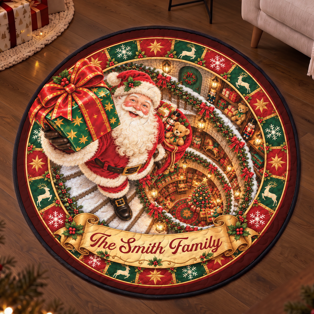 Our Little Family Shaped Doormat - Personalized Christmas Decor 3D Round Rug