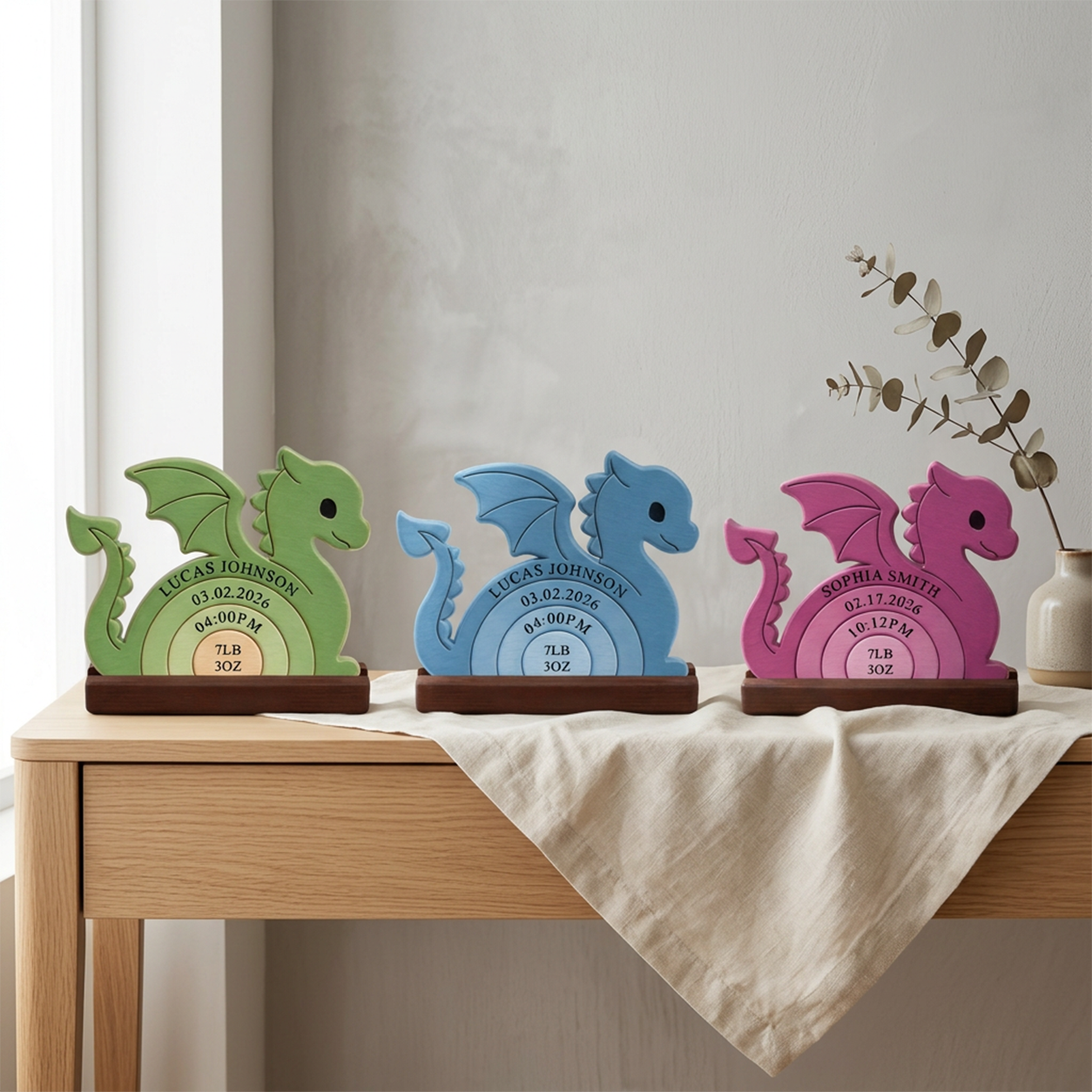 Liltte Dragon Love New Born — Personalized Wood Family Keepsake
