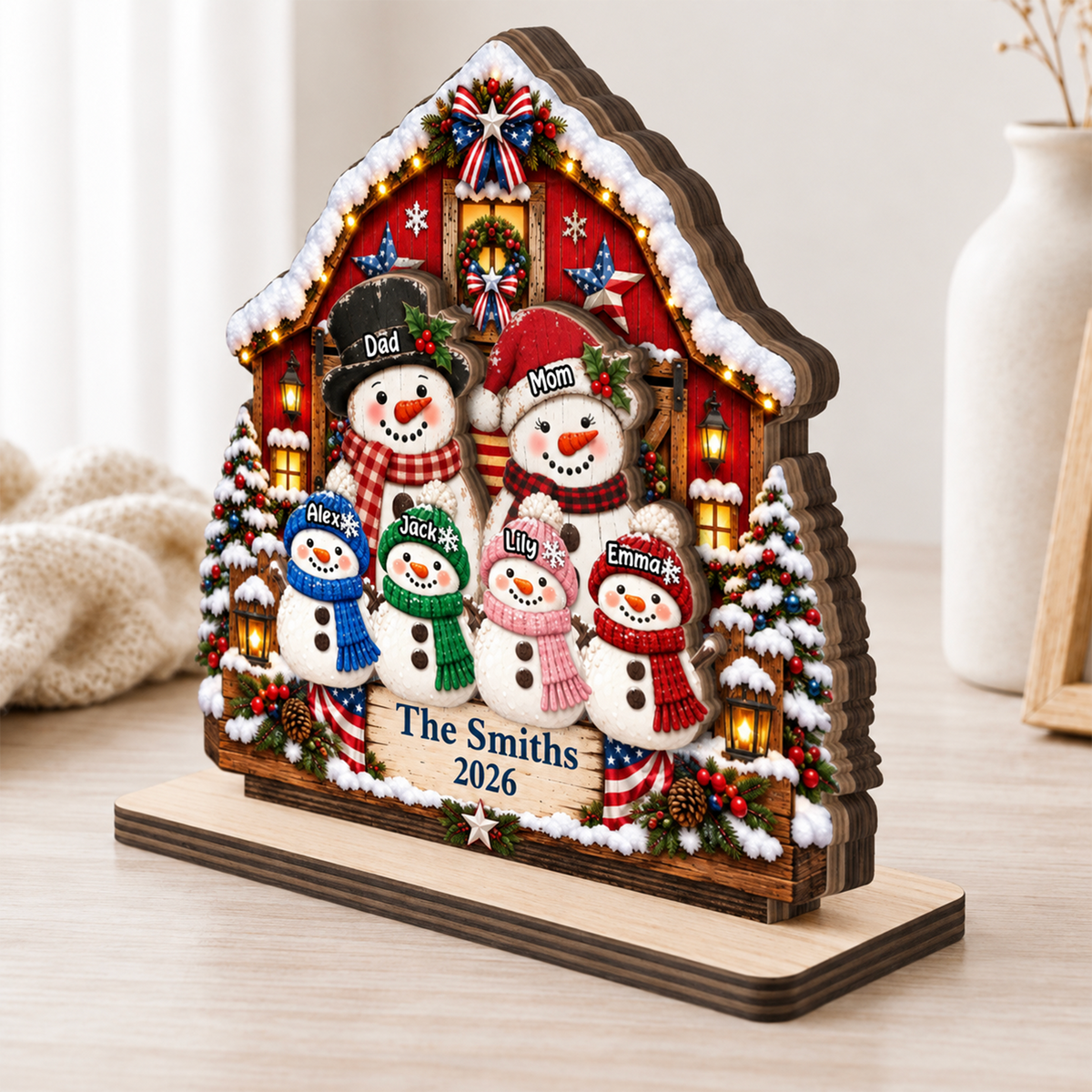 Our Family - Personalized 2-Layered Wooden Plaque - Christmas Decor