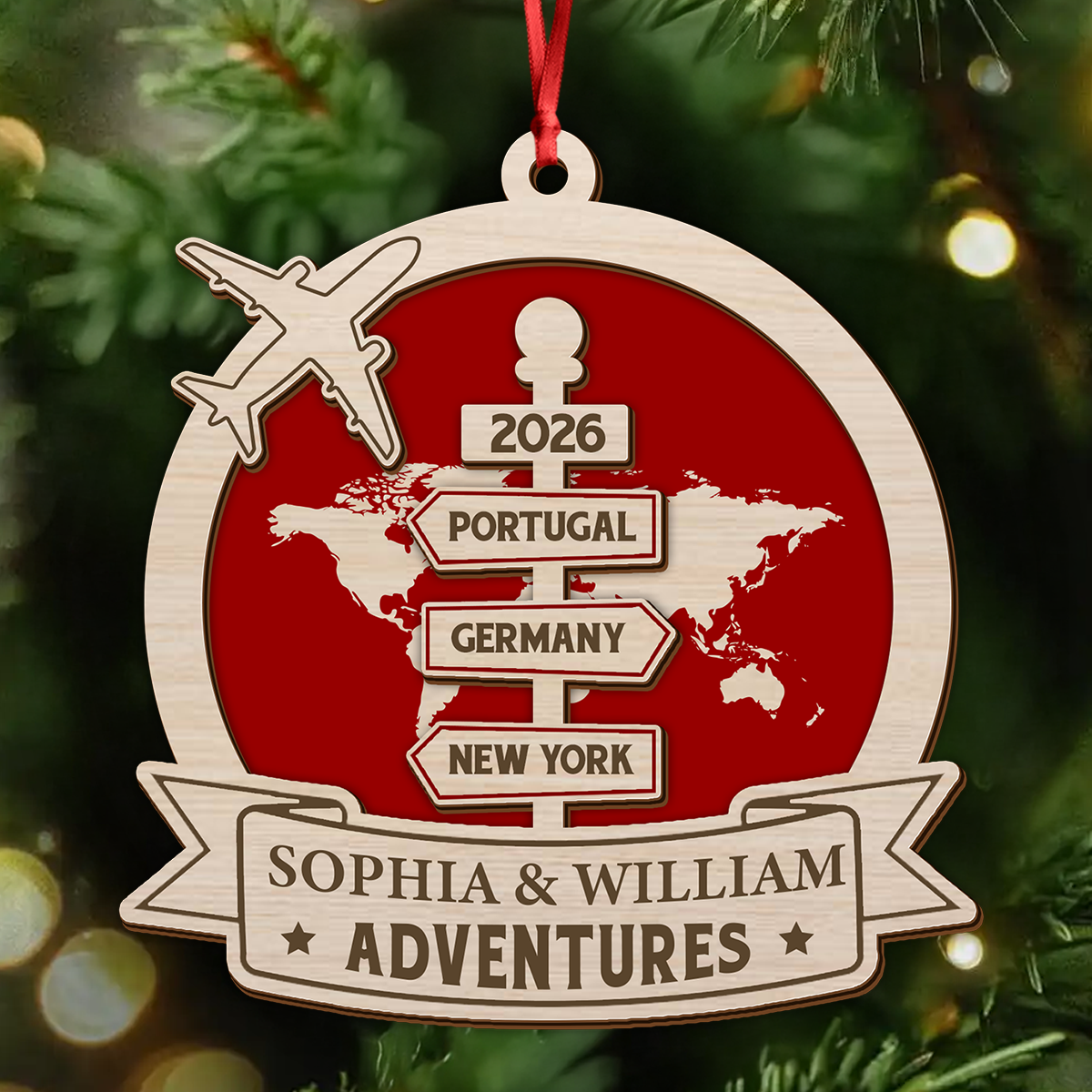 Travel Couple Goal, Destination Of All Year - Personalized 2-Layered Wooden Ornament