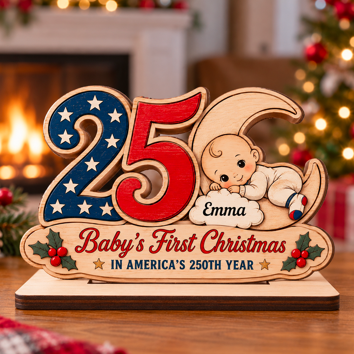 New Born - Personalized 2-Layered Wooden Plaque - Christmas Decor