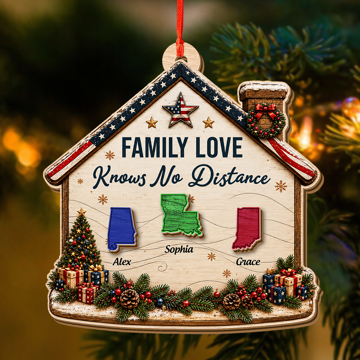American We Stand - Personalized 3-Layered Wooden Ornament