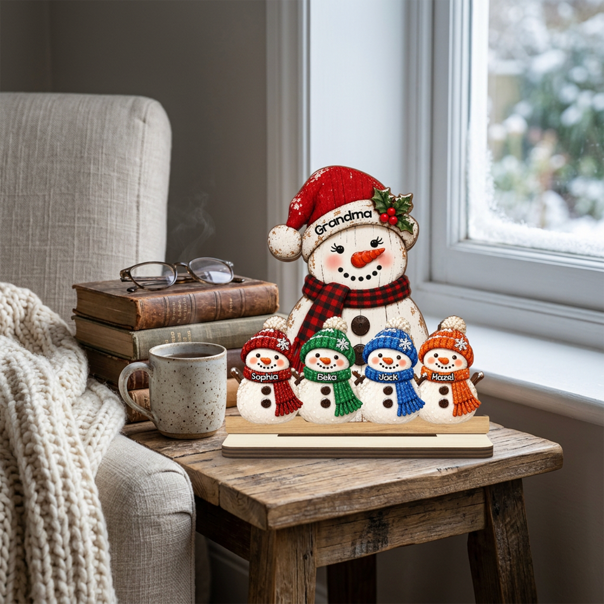 Grandma Grandkids Snowman - Personalized 2-Layered Wooden Plaque - Christmas Decor For Grandma, Mom