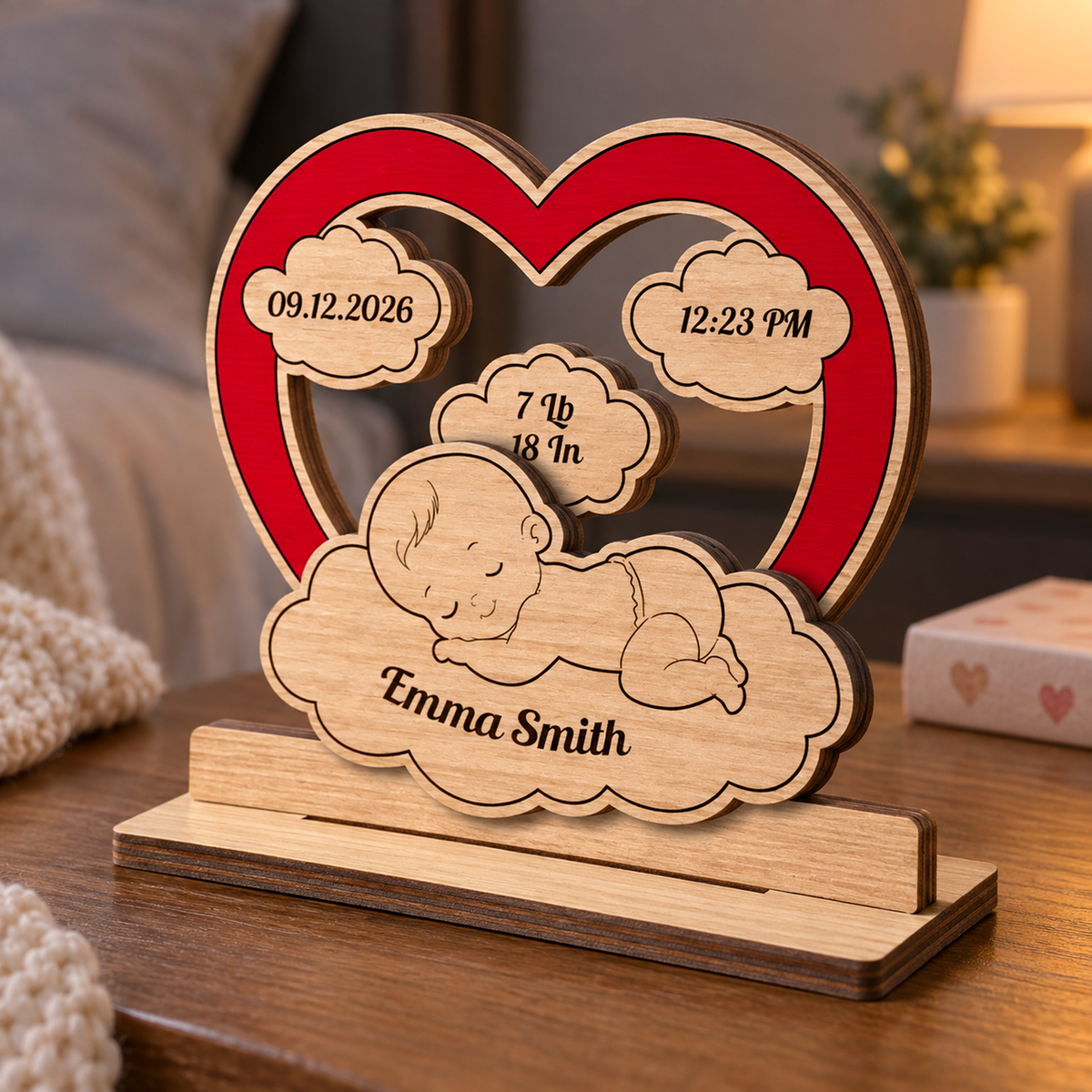 Baby New Born With Cloud - Personalized 2-Layered Wooden Plaque - Christmas Decor