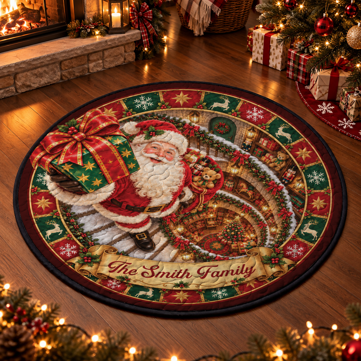 Our Little Family Shaped Doormat - Personalized Christmas Decor 3D Round Rug