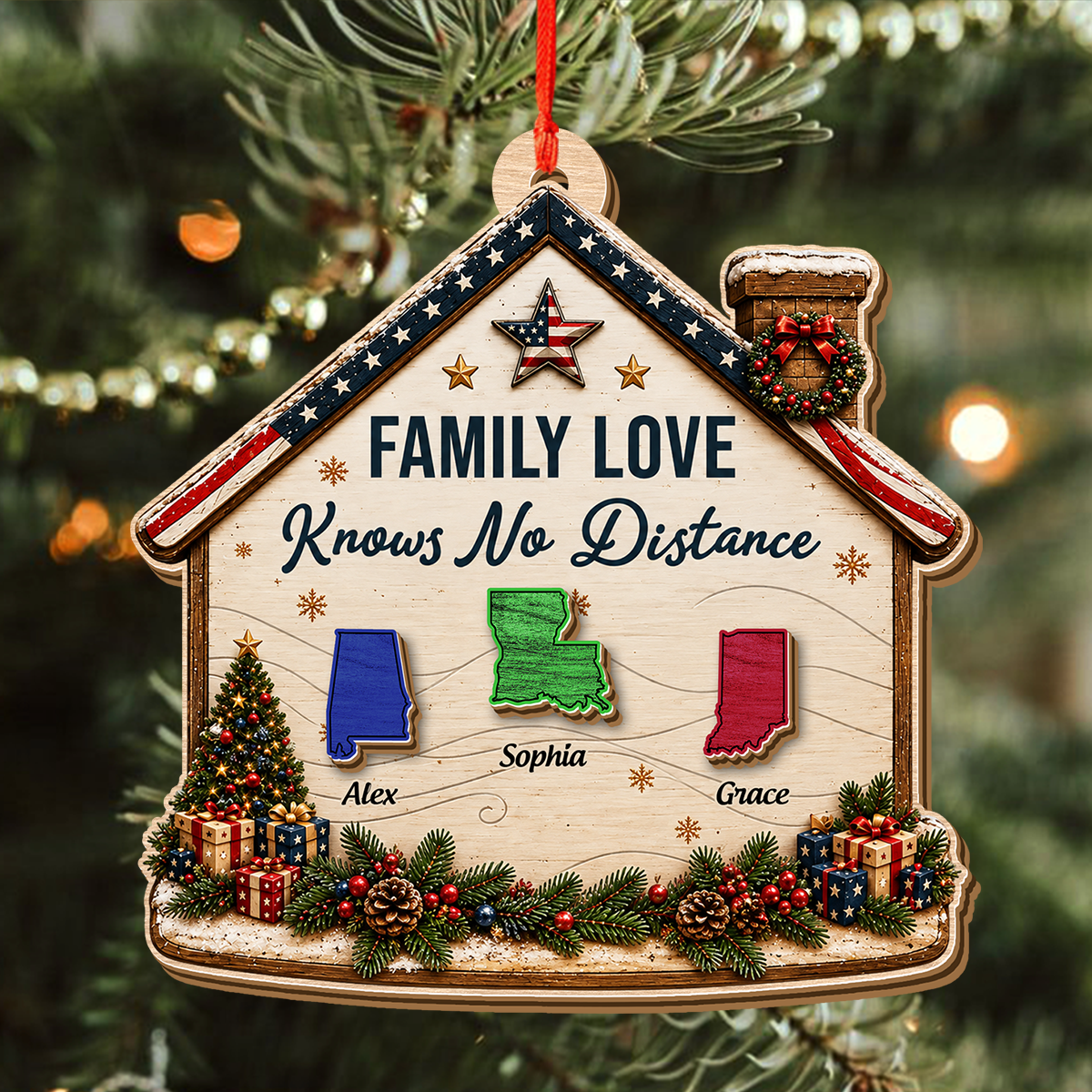 American We Stand - Personalized 3-Layered Wooden Ornament