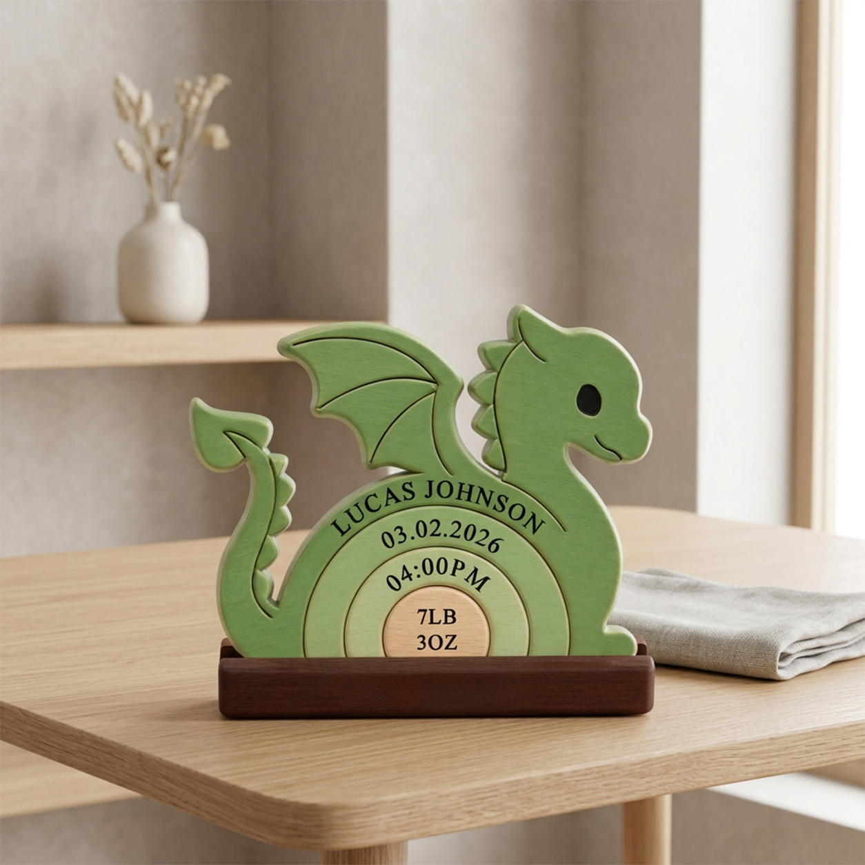 Liltte Dragon Love New Born — Personalized Wood Family Keepsake