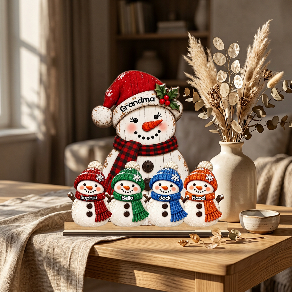 Grandma Grandkids Snowman - Personalized 2-Layered Wooden Plaque - Christmas Decor For Grandma, Mom