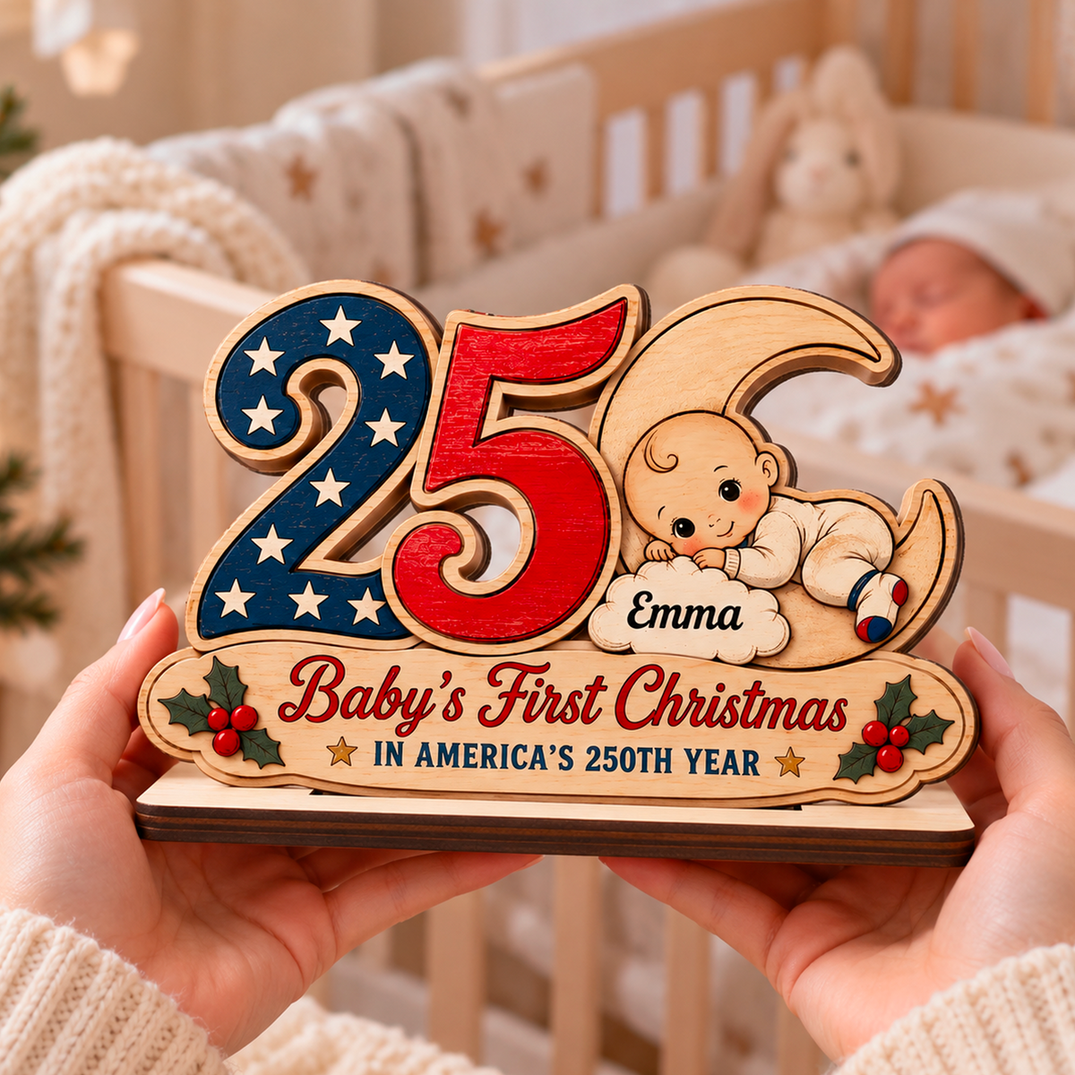 New Born - Personalized 2-Layered Wooden Plaque - Christmas Decor