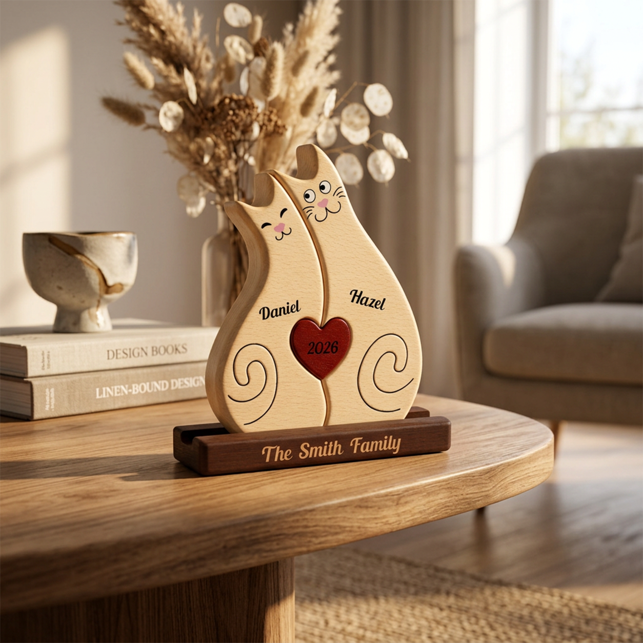Christmas Couple Cat — Personalized Wood Family Keepsake