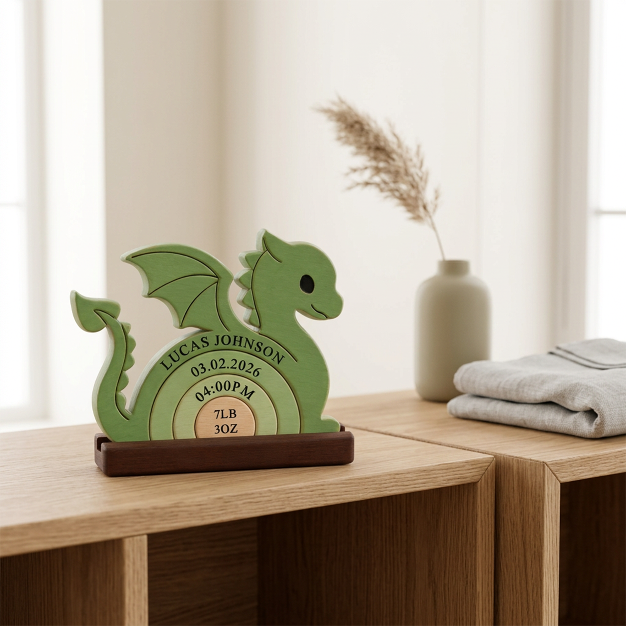 Liltte Dragon Love New Born — Personalized Wood Family Keepsake