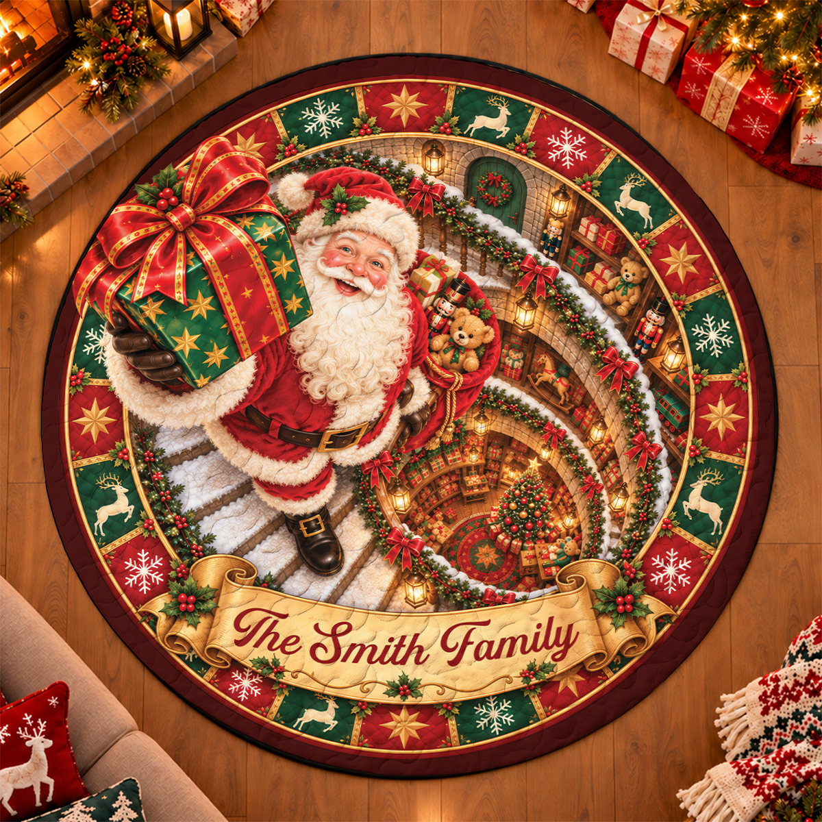 Our Little Family Shaped Doormat - Personalized Christmas Decor 3D Round Rug