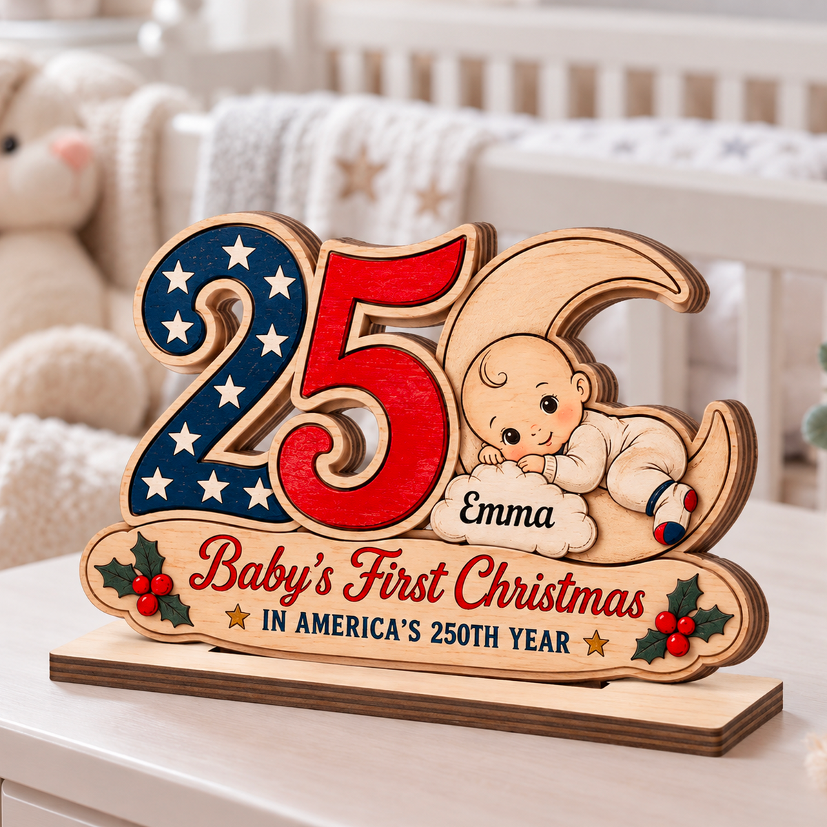 New Born - Personalized 2-Layered Wooden Plaque - Christmas Decor