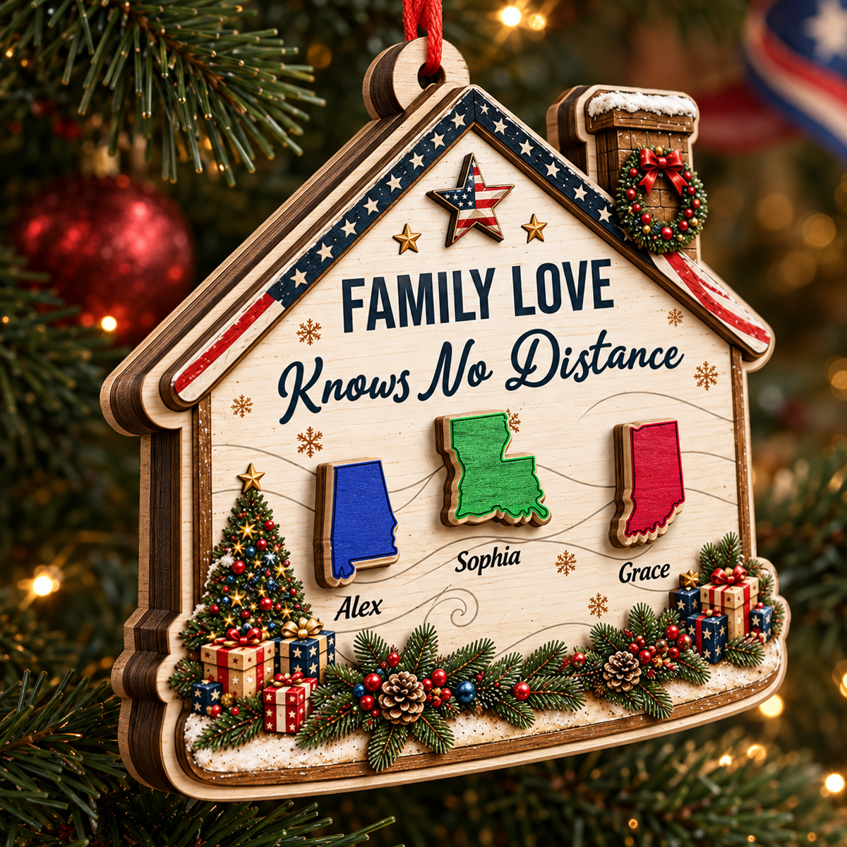 American We Stand - Personalized 3-Layered Wooden Ornament