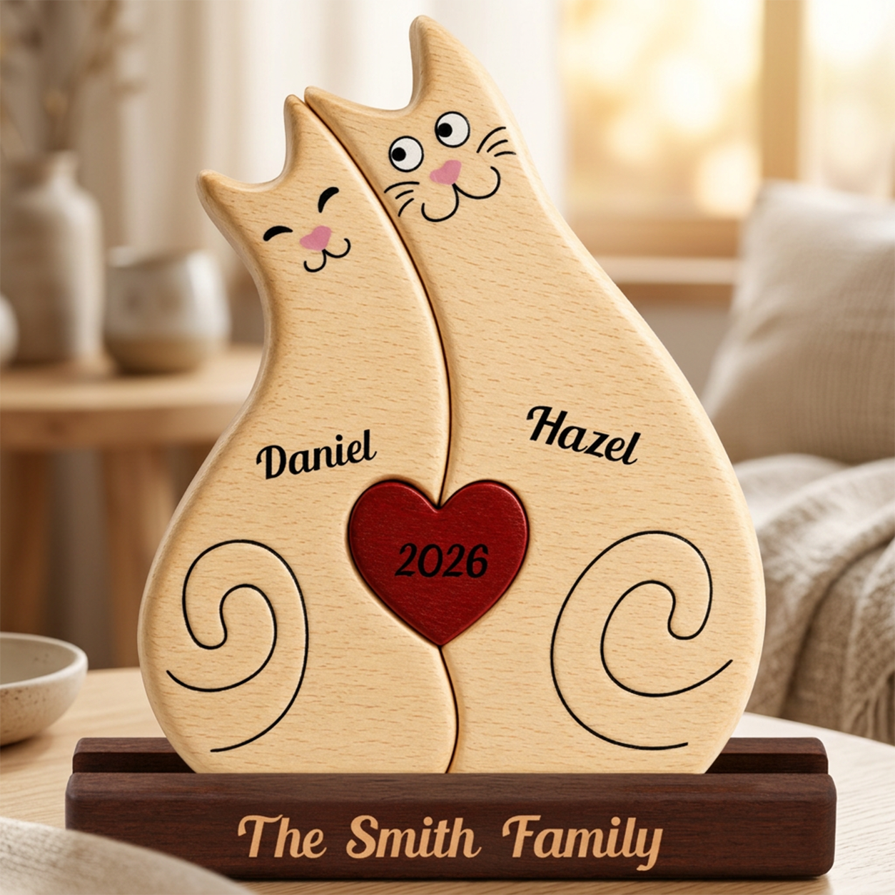 Christmas Couple Cat — Personalized Wood Family Keepsake