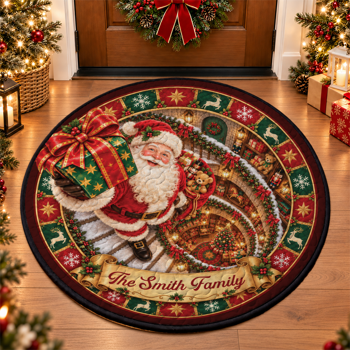 Our Little Family Shaped Doormat - Personalized Christmas Decor 3D Round Rug