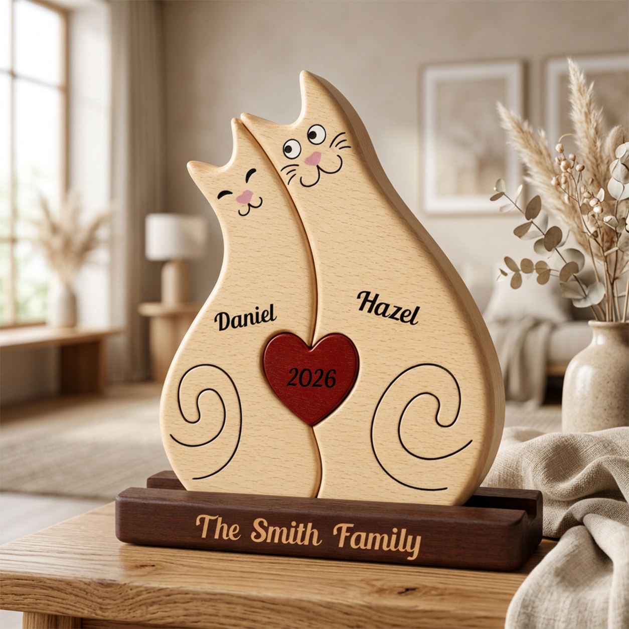 Christmas Couple Cat — Personalized Wood Family Keepsake
