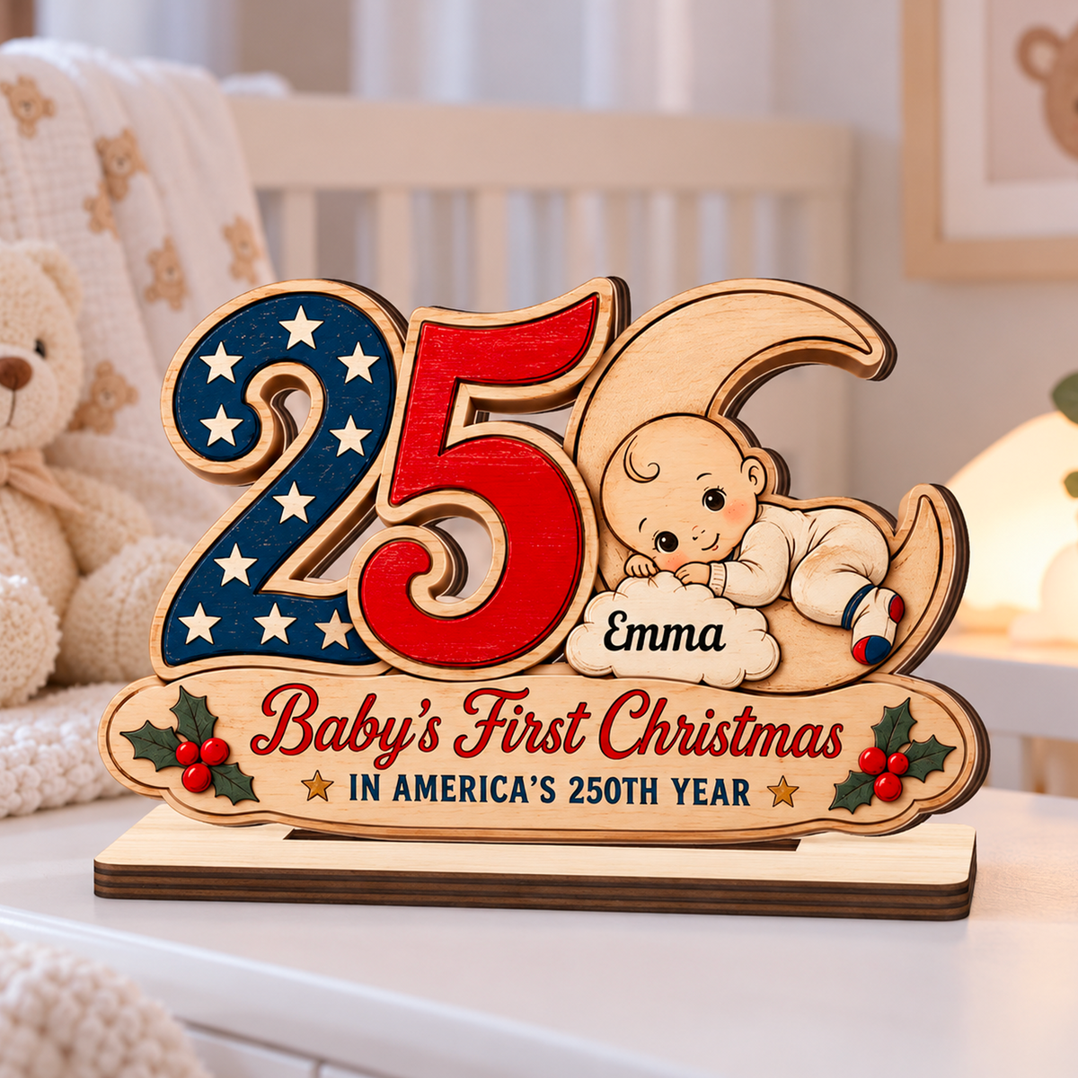 New Born - Personalized 2-Layered Wooden Plaque - Christmas Decor