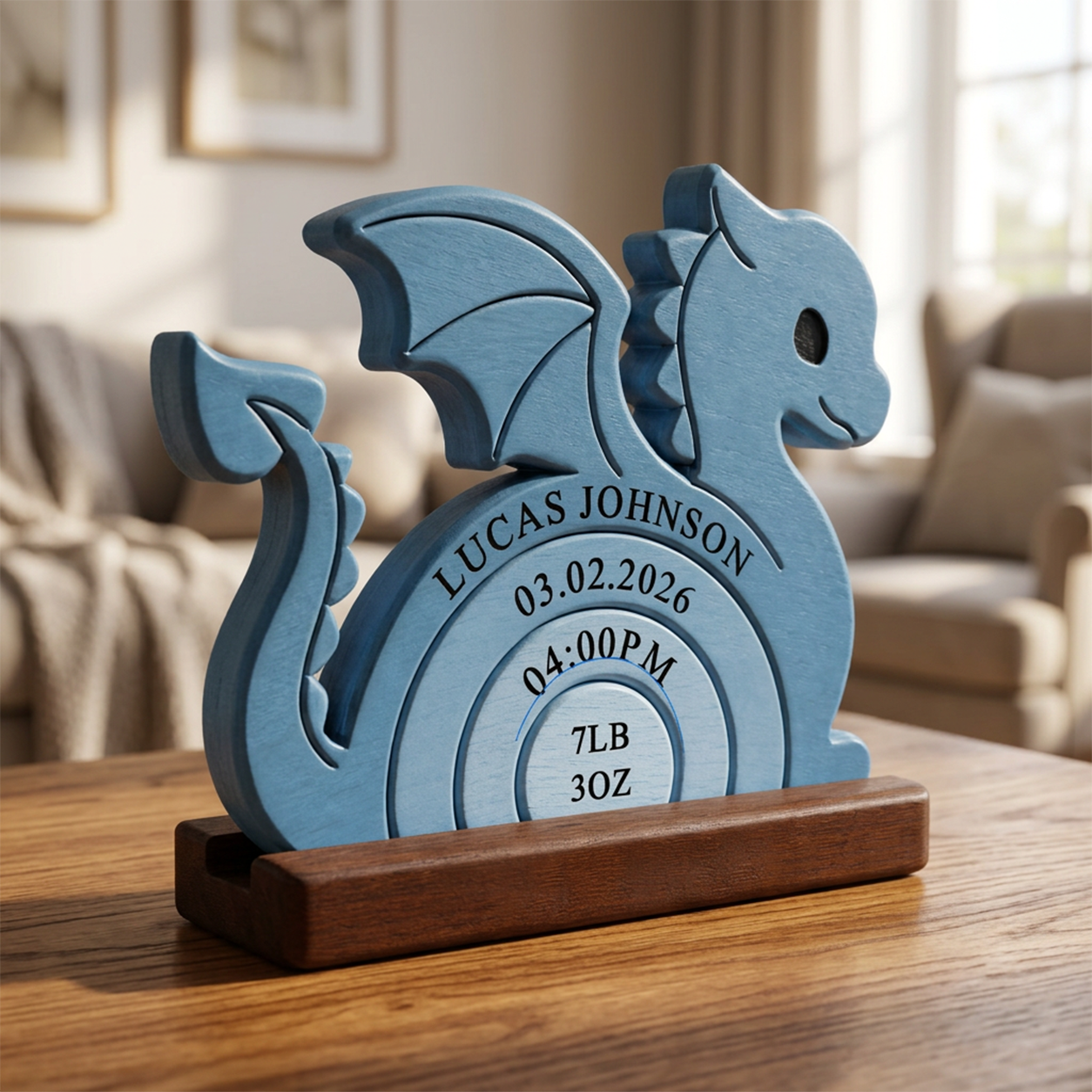 Liltte Dragon Love New Born — Personalized Wood Family Keepsake