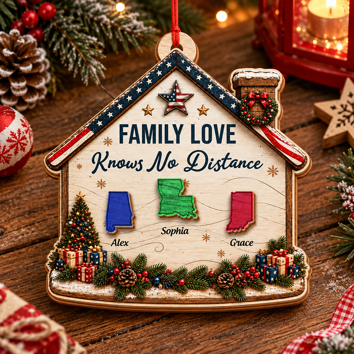 American We Stand - Personalized 3-Layered Wooden Ornament