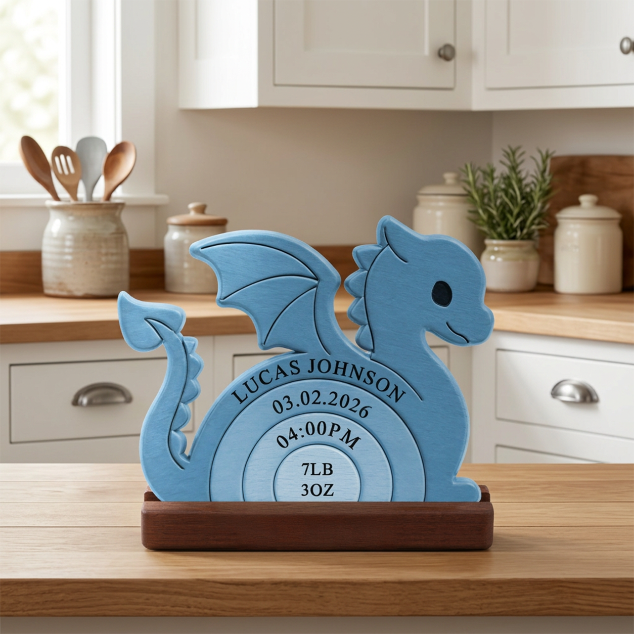 Liltte Dragon Love New Born — Personalized Wood Family Keepsake