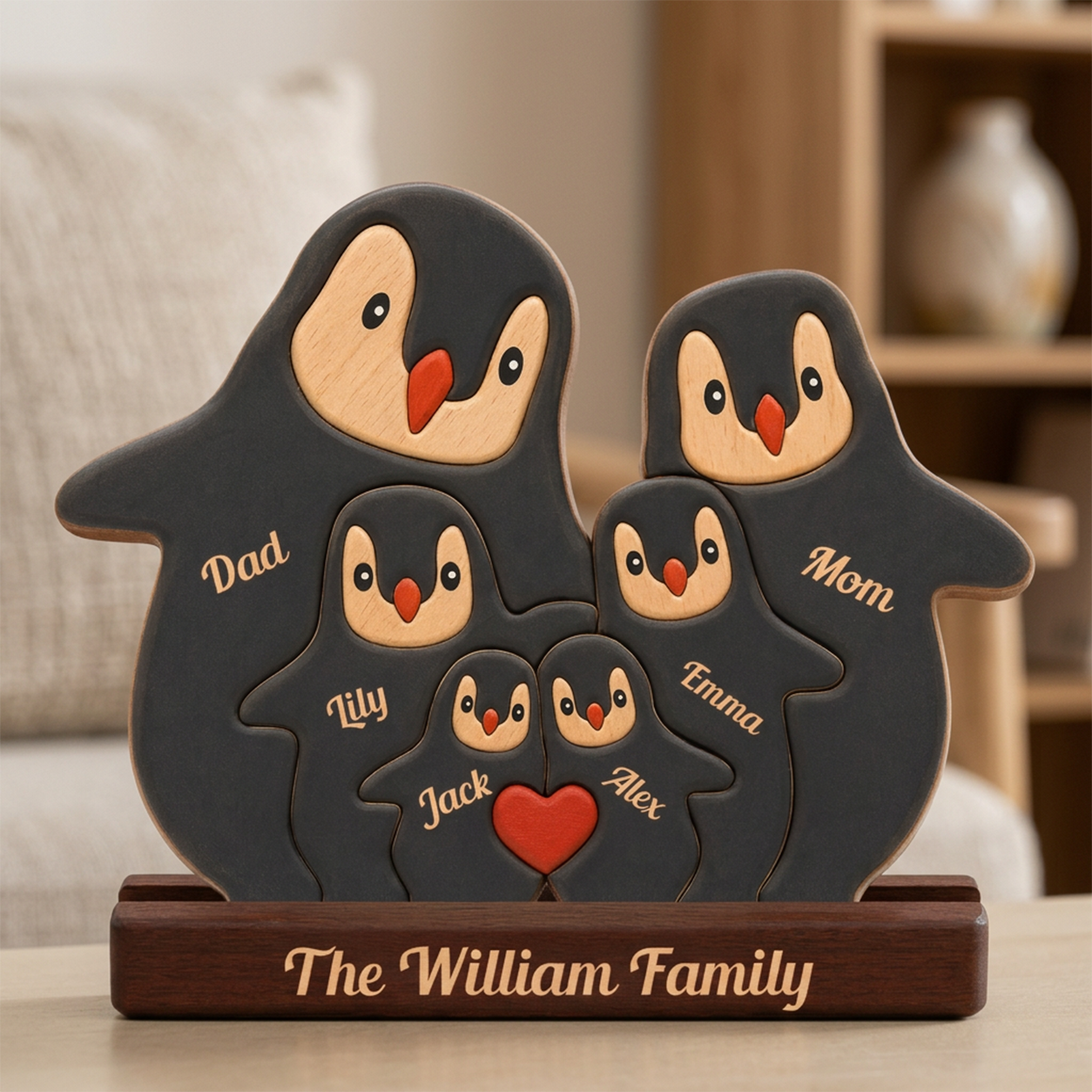 Penguin Wooden Decor Family — Personalized Family Heirloom Wood Keepsake