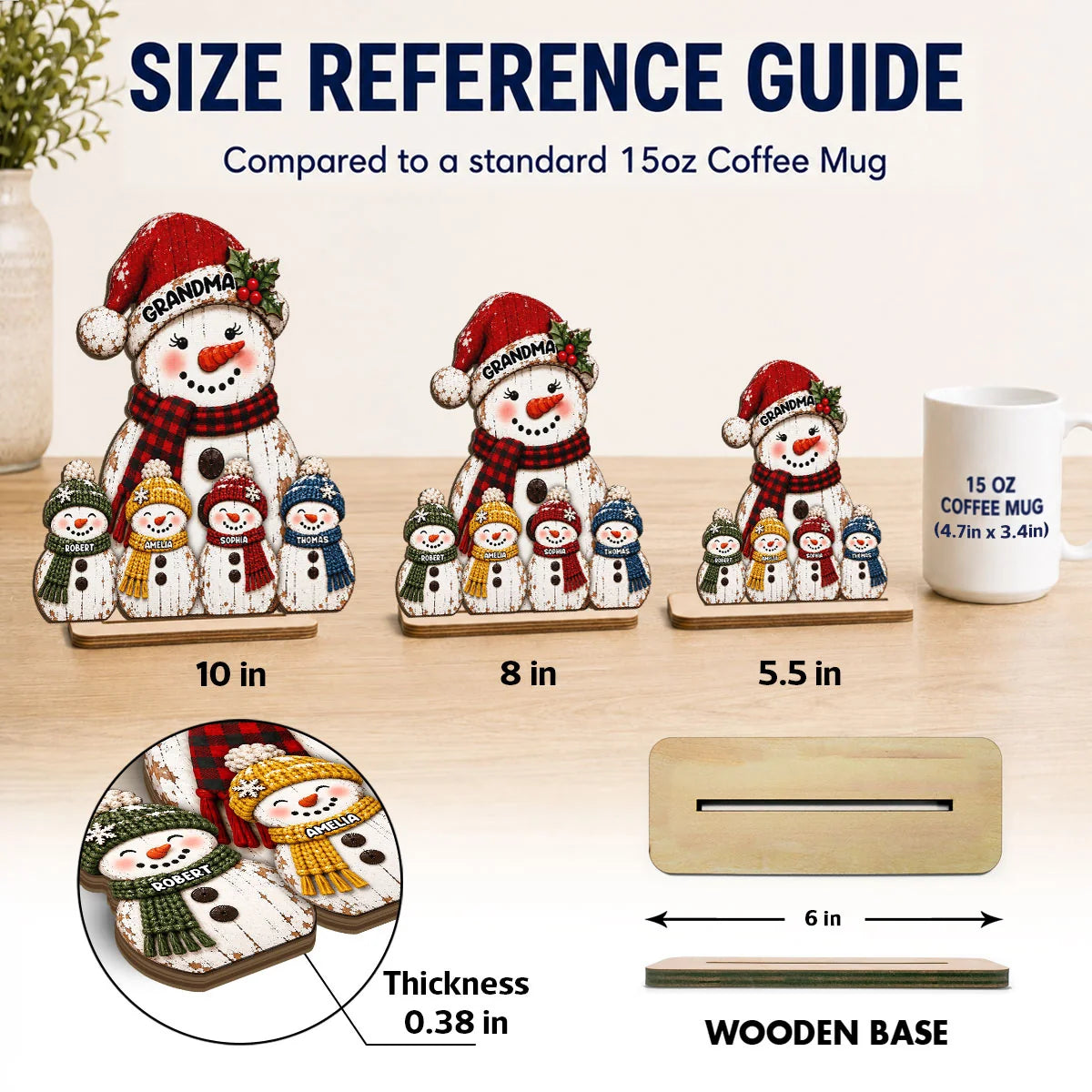 Grandma Grandkids Snowman - Personalized 2-Layered Wooden Plaque - Christmas Decor For Grandma, Mom