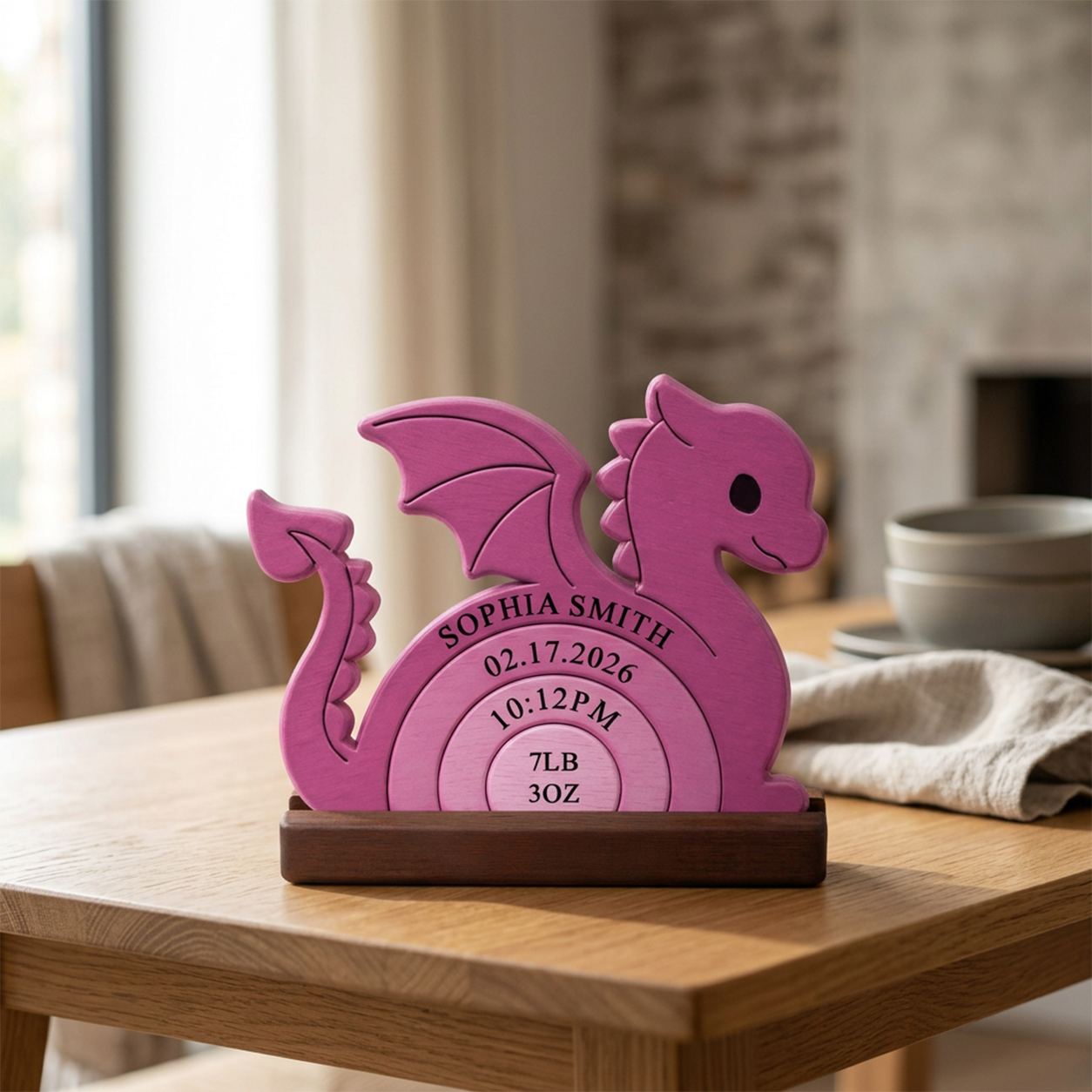Liltte Dragon Love New Born — Personalized Wood Family Keepsake
