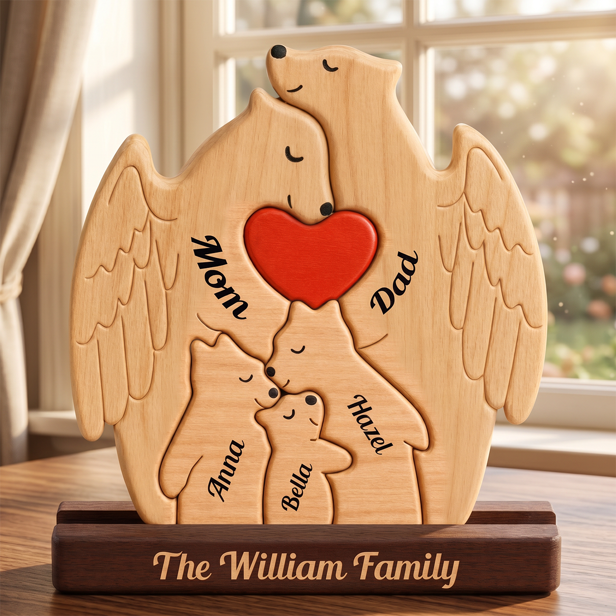 Personalized wooden family puzzle plaque shaped