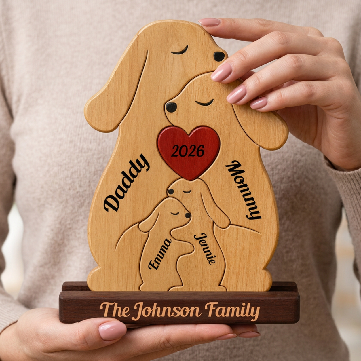 Personalized Family Wood Keepsake A wooden Rabbit