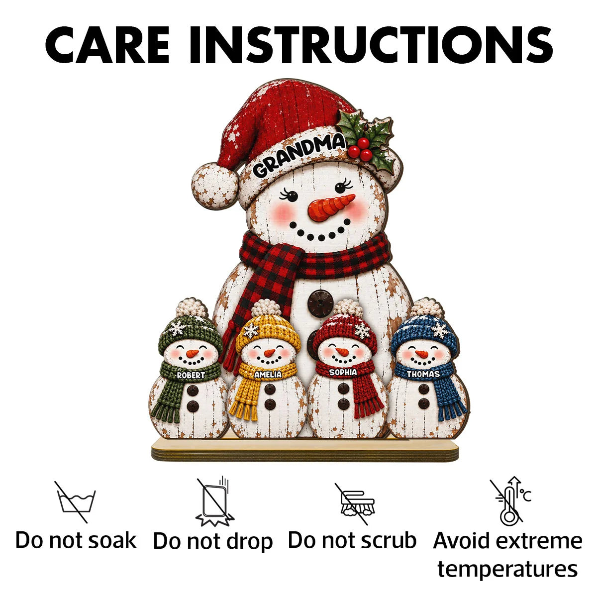 Grandma Grandkids Snowman - Personalized 2-Layered Wooden Plaque - Christmas Decor For Grandma, Mom