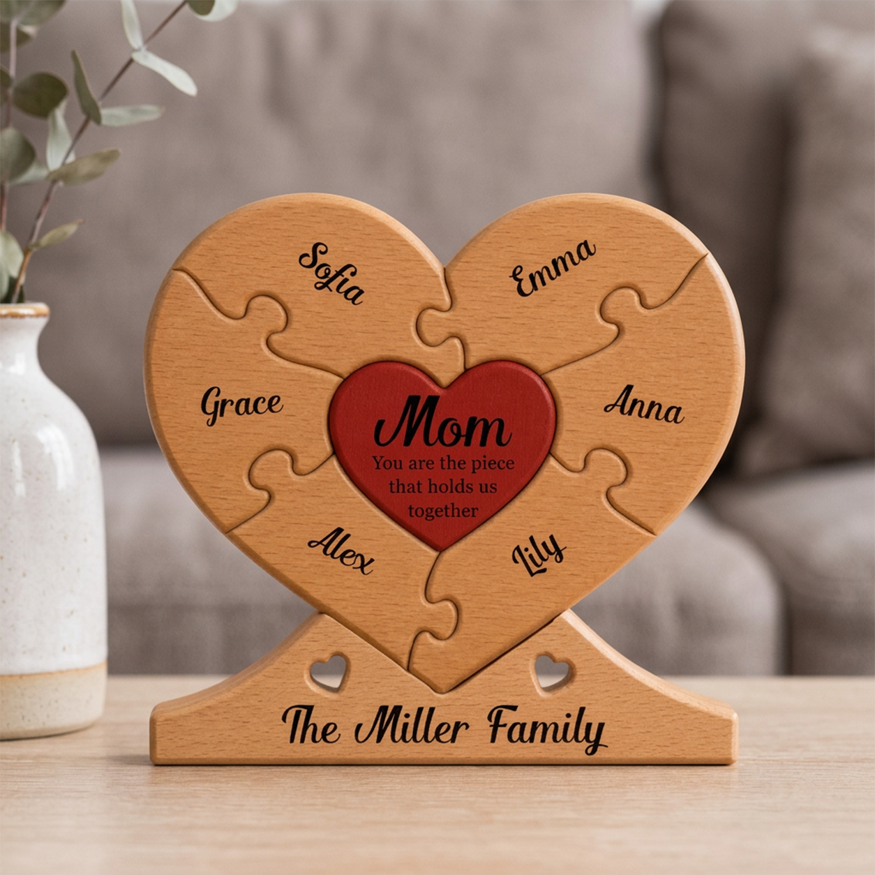 Family Heart Puzzle for Mom — Personalized Wood Keepsake