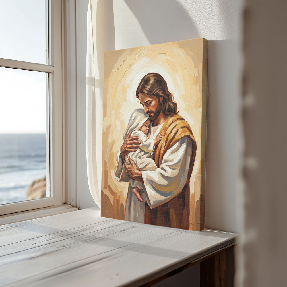 Safe in His Arms, Christian Canvas Wall Art, Christmas Gift Ideas, Christian Home Decor, Ciaocustom