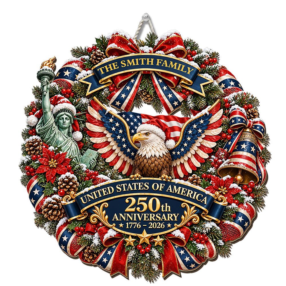 250 Years Of Freedom Wreath - Personalized Wood Sign - Christmas Decoration For Porch, Window, Door