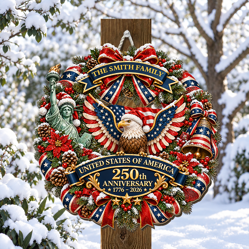 250 Years Of Freedom Wreath - Personalized Wood Sign - Christmas Decoration For Porch, Window, Door