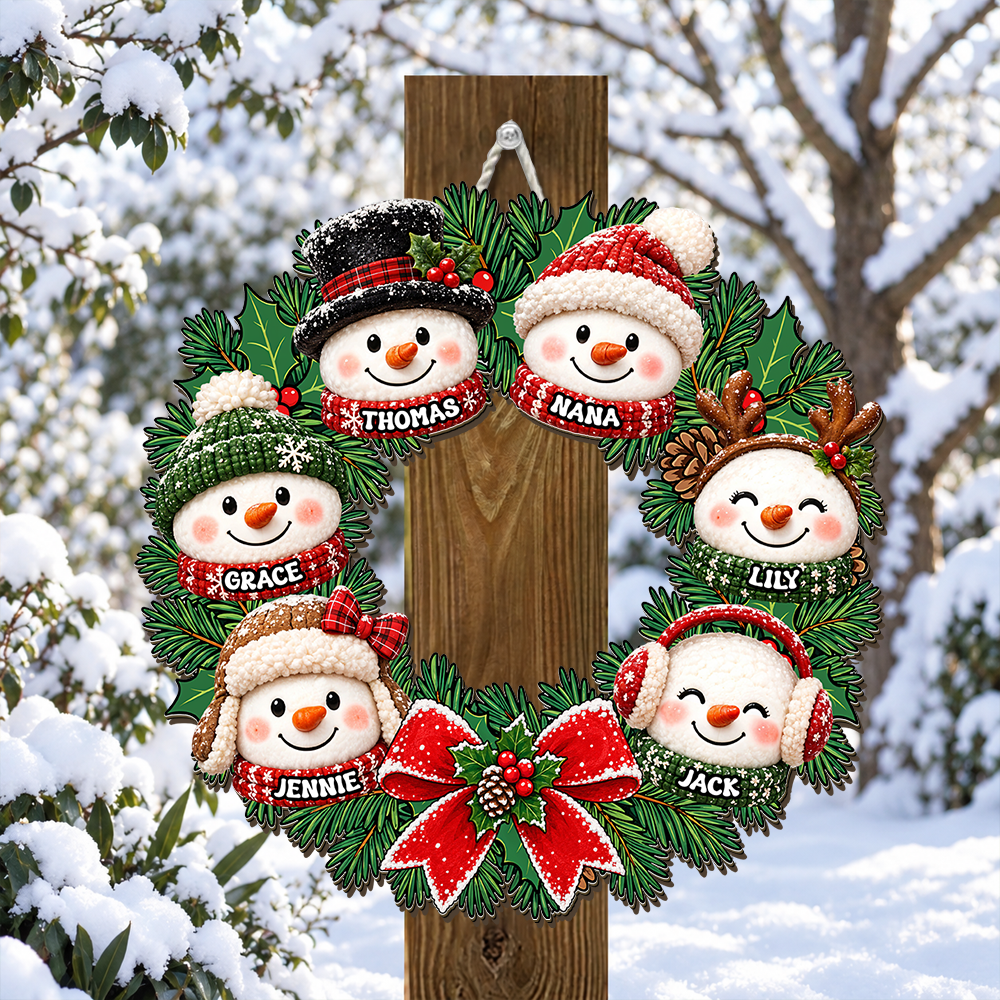 Trending Grandpa Grandma Snowman Wreath - Personalized Wood Sign - Christmas Decoration For Porch, Window, Door