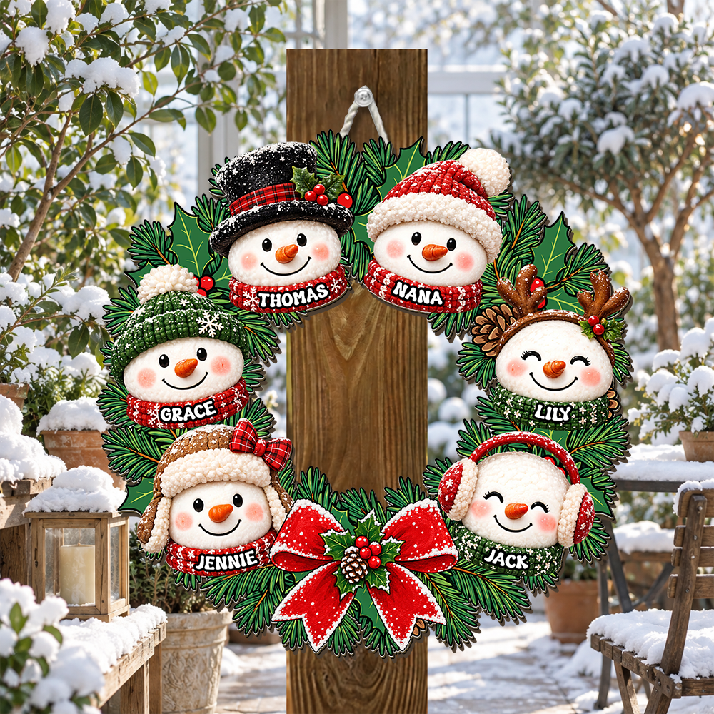 Trending Grandpa Grandma Snowman Wreath - Personalized Wood Sign - Christmas Decoration For Porch, Window, Door
