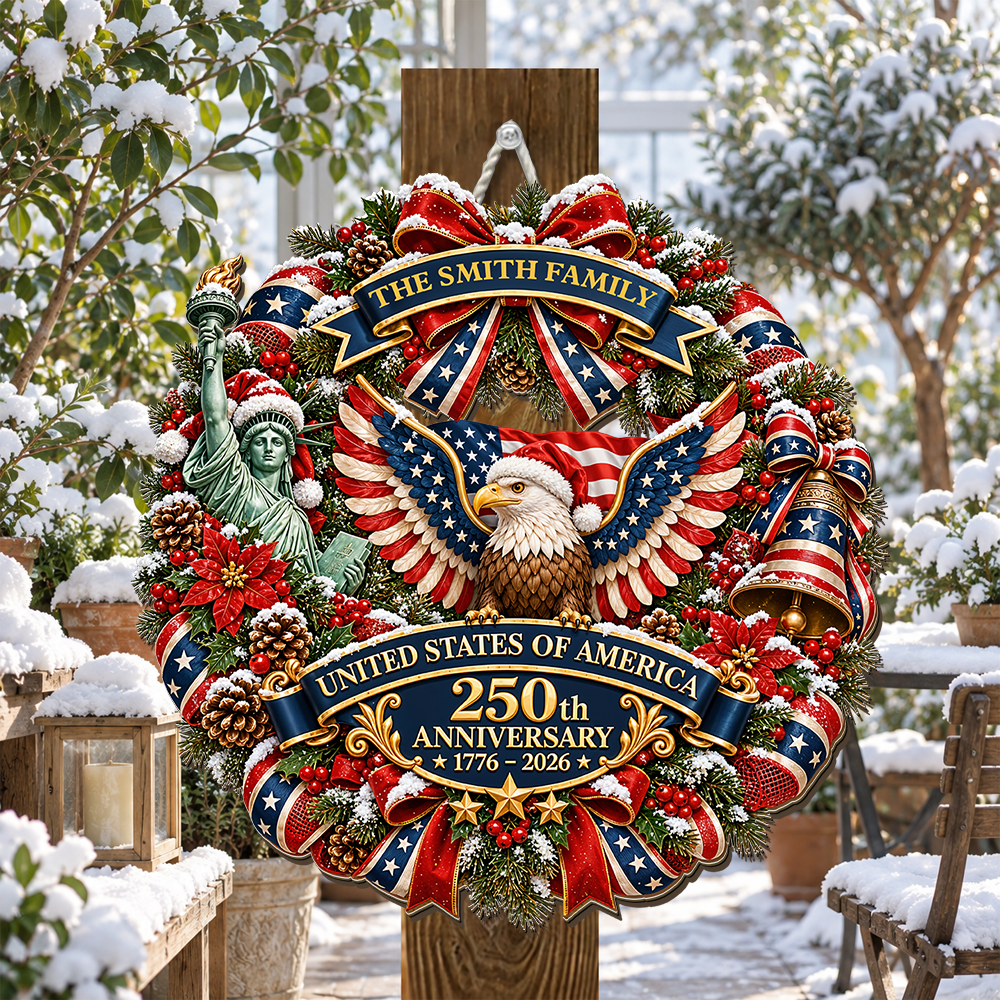 250 Years Of Freedom Wreath - Personalized Wood Sign - Christmas Decoration For Porch, Window, Door